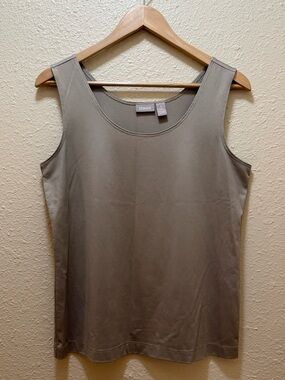 Chico's Size 1 Smoky Taupe Tan Soft-Stretch Microfiber Scoop Neck Back Tank Top